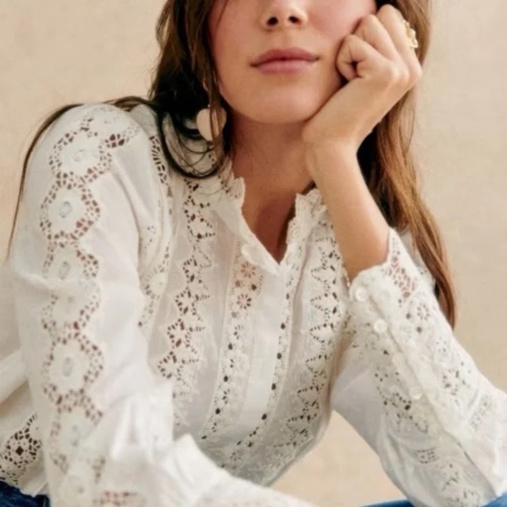 Sezane Rym Shirt Ecru NWT 36 - Picture 2 of 8